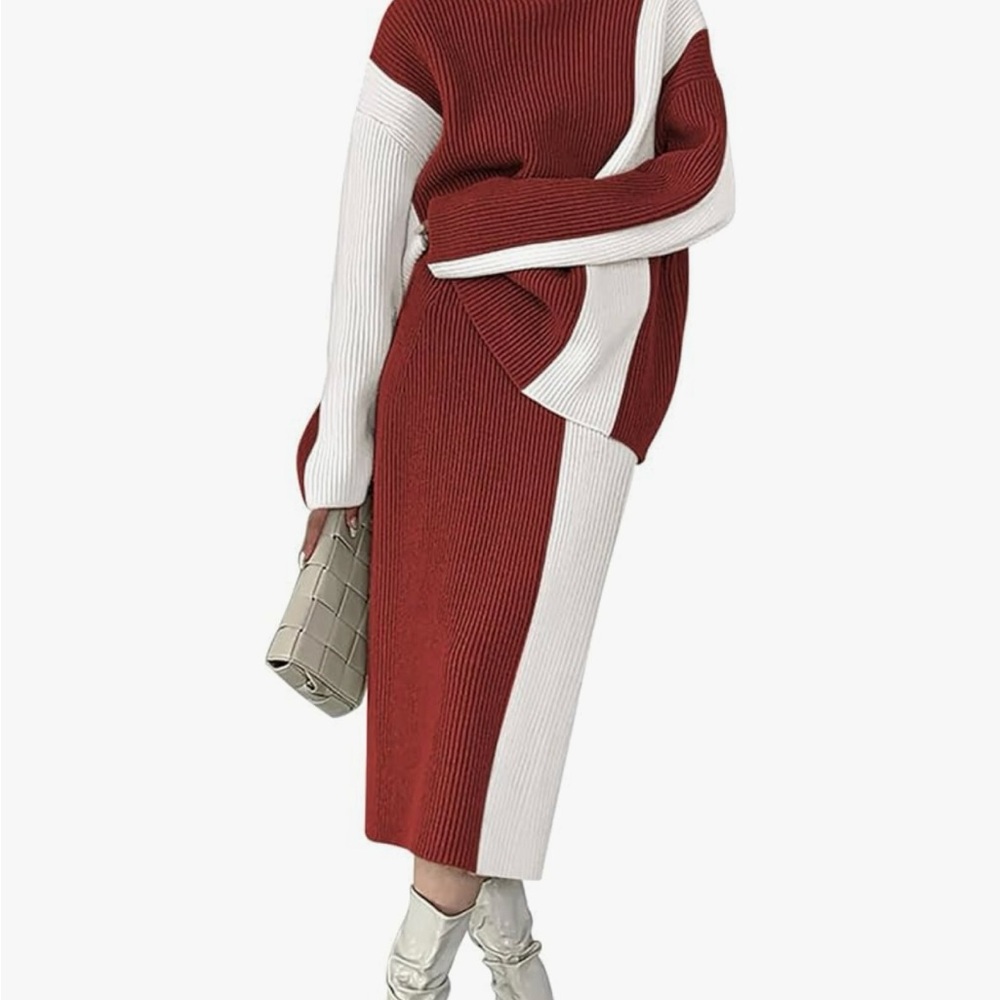 Amazon Red and White Knit Sweater and Skirt Set